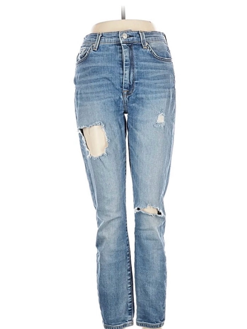 7 For All Mankind Light Blue Distressed Straight Leg Jeans